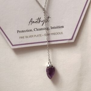 NWT Juilliet semi precious Amythyst fine silver plated Drop Necklace